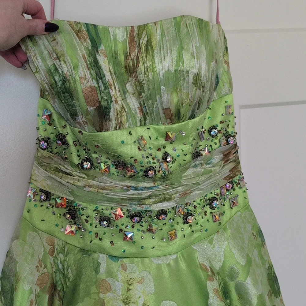 Blush Prom Green Floral Strapless Prom Gown - Picture 3 of 12